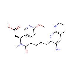 COC(=O)C[C@@H](c1ccc(OC)nc1)N(C)C(=O)CCCCc1nc2c(cc1N)CCCN2 ZINC000025997864