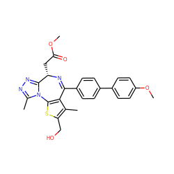 COC(=O)C[C@@H]1N=C(c2ccc(-c3ccc(OC)cc3)cc2)c2c(sc(CO)c2C)-n2c(C)nnc21 ZINC000034836801