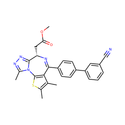 COC(=O)C[C@@H]1N=C(c2ccc(-c3cccc(C#N)c3)cc2)c2c(sc(C)c2C)-n2c(C)nnc21 ZINC000034836802