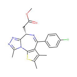 COC(=O)C[C@@H]1N=C(c2ccc(Cl)cc2)c2c(sc(C)c2C)-n2c(C)nnc21 ZINC000095921068