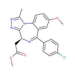 COC(=O)C[C@@H]1N=C(c2ccc(Cl)cc2)c2cc(OC)ccc2-n2c(C)nnc21 ZINC000096284849