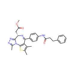 COC(=O)C[C@@H]1N=C(c2ccc(NC(=O)CCc3ccccc3)cc2)c2c(sc(C)c2C)-n2c(C)nnc21 ZINC000137787899