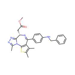 COC(=O)C[C@@H]1N=C(c2ccc(NCc3ccccc3)cc2)c2c(sc(C)c2C)-n2c(C)nnc21 ZINC000034836809