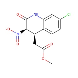 COC(=O)C[C@@H]1c2ccc(Cl)cc2NC(=O)[C@@H]1[N+](=O)[O-] ZINC000001536654