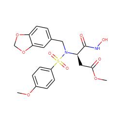 COC(=O)C[C@H](C(=O)NO)N(Cc1ccc2c(c1)OCO2)S(=O)(=O)c1ccc(OC)cc1 ZINC000013535584