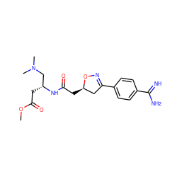 COC(=O)C[C@H](CN(C)C)NC(=O)C[C@@H]1CC(c2ccc(C(=N)N)cc2)=NO1 ZINC000026172757