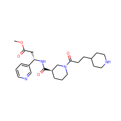 COC(=O)C[C@H](NC(=O)[C@@H]1CCCN(C(=O)CCC2CCNCC2)C1)c1cccnc1 ZINC000013803244