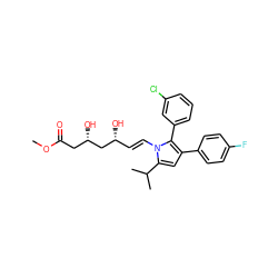 COC(=O)C[C@H](O)C[C@H](O)/C=C/n1c(C(C)C)cc(-c2ccc(F)cc2)c1-c1cccc(Cl)c1 ZINC000013833977