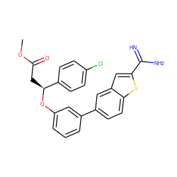 COC(=O)C[C@H](Oc1cccc(-c2ccc3sc(C(=N)N)cc3c2)c1)c1ccc(Cl)cc1 ZINC000045367469