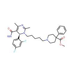 COC(=O)C1(c2ccccc2)CCN(CCCCCN2C(C)=NC(C)=C(C(N)=O)[C@@H]2c2ccc(F)cc2F)CC1 ZINC000027549296