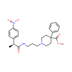 COC(=O)C1(c2ccccc2)CCN(CCCNC(=O)[C@@H](C)c2ccc([N+](=O)[O-])cc2)CC1 ZINC000029391531