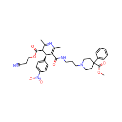COC(=O)C1(c2ccccc2)CCN(CCCNC(=O)C2=C(C)N=C(C)C(C(=O)OCCC#N)[C@@H]2c2ccc([N+](=O)[O-])cc2)CC1 ZINC000027564551