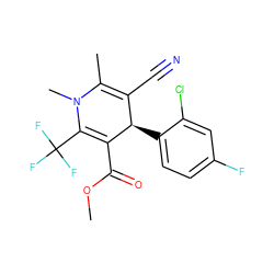 COC(=O)C1=C(C(F)(F)F)N(C)C(C)=C(C#N)[C@H]1c1ccc(F)cc1Cl ZINC000058568651