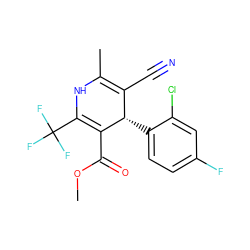 COC(=O)C1=C(C(F)(F)F)NC(C)=C(C#N)[C@@H]1c1ccc(F)cc1Cl ZINC000058591466