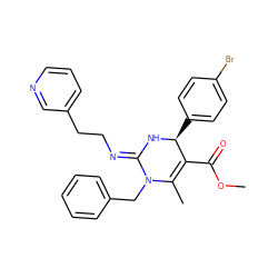 COC(=O)C1=C(C)N(Cc2ccccc2)/C(=N/CCc2cccnc2)N[C@H]1c1ccc(Br)cc1 ZINC000036379150