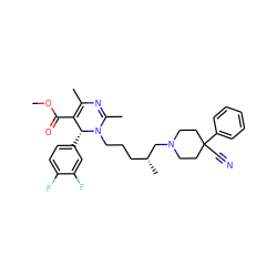 COC(=O)C1=C(C)N=C(C)N(CCC[C@@H](C)CN2CCC(C#N)(c3ccccc3)CC2)[C@@H]1c1ccc(F)c(F)c1 ZINC000027547401