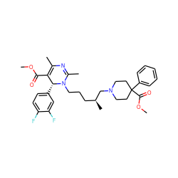 COC(=O)C1=C(C)N=C(C)N(CCC[C@H](C)CN2CCC(C(=O)OC)(c3ccccc3)CC2)[C@@H]1c1ccc(F)c(F)c1 ZINC000027526320