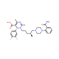 COC(=O)C1=C(C)N=C(C)N(CCC[C@H](C)CN2CCN(c3ccccc3C(N)=O)CC2)[C@@H]1c1ccc(F)c(F)c1 ZINC000027552523