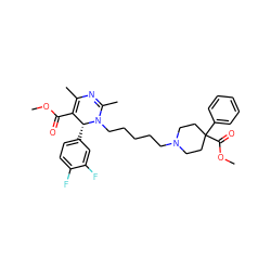 COC(=O)C1=C(C)N=C(C)N(CCCCCN2CCC(C(=O)OC)(c3ccccc3)CC2)[C@@H]1c1ccc(F)c(F)c1 ZINC000014294860