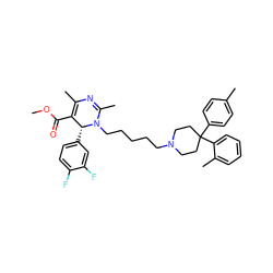 COC(=O)C1=C(C)N=C(C)N(CCCCCN2CCC(c3ccc(C)cc3)(c3ccccc3C)CC2)[C@@H]1c1ccc(F)c(F)c1 ZINC000027549287