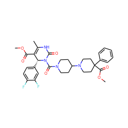 COC(=O)C1=C(C)NC(=O)N(C(=O)N2CCC(N3CCC(C(=O)OC)(c4ccccc4)CC3)CC2)[C@@H]1c1ccc(F)c(F)c1 ZINC000027527170