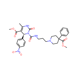 COC(=O)C1=C(C)NC(=O)N(C(=O)NCCCN2CCC(C(=O)OC)(c3ccccc3)CC2)[C@H]1c1ccc([N+](=O)[O-])cc1 ZINC000003952656