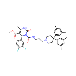 COC(=O)C1=C(C)NC(=O)N(C(=O)NCCCN2CCC(c3cc(C)cc(C)c3)(c3cc(C)cc(C)c3)CC2)[C@@H]1c1ccc(F)c(F)c1 ZINC000027527132