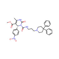 COC(=O)C1=C(C)NC(=O)N(C(=O)NCCCN2CCC(c3ccccc3)(c3ccccc3)CC2)[C@@H]1c1ccc([N+](=O)[O-])cc1 ZINC000027524321