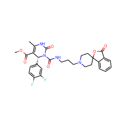 COC(=O)C1=C(C)NC(=O)N(C(=O)NCCCN2CCC3(CC2)OC(=O)c2ccccc23)[C@@H]1c1ccc(F)c(F)c1 ZINC000027527075