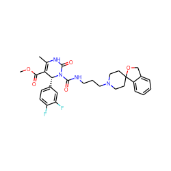 COC(=O)C1=C(C)NC(=O)N(C(=O)NCCCN2CCC3(CC2)OCc2ccccc23)[C@@H]1c1ccc(F)c(F)c1 ZINC000003966036