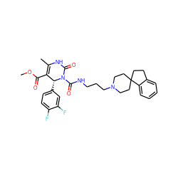COC(=O)C1=C(C)NC(=O)N(C(=O)NCCCN2CCC3(CCc4ccccc43)CC2)[C@@H]1c1ccc(F)c(F)c1 ZINC000027527168