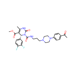 COC(=O)C1=C(C)NC(=O)N(C(=O)NCCCN2CCN(c3ccc(C(C)=O)cc3)CC2)[C@@H]1c1ccc(F)c(F)c1 ZINC000027547980