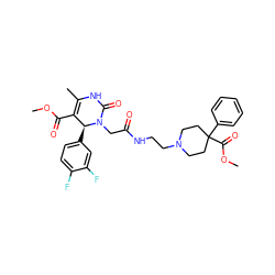 COC(=O)C1=C(C)NC(=O)N(CC(=O)NCCN2CCC(C(=O)OC)(c3ccccc3)CC2)[C@H]1c1ccc(F)c(F)c1 ZINC000003960913