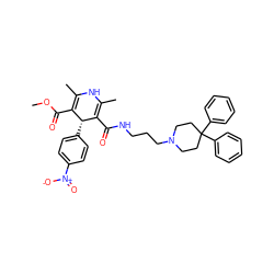 COC(=O)C1=C(C)NC(C)=C(C(=O)NCCCN2CCC(c3ccccc3)(c3ccccc3)CC2)[C@@H]1c1ccc([N+](=O)[O-])cc1 ZINC000028759802