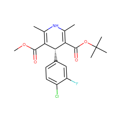 COC(=O)C1=C(C)NC(C)=C(C(=O)OC(C)(C)C)[C@@H]1c1ccc(Cl)c(F)c1 ZINC000058583575