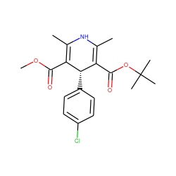 COC(=O)C1=C(C)NC(C)=C(C(=O)OC(C)(C)C)[C@@H]1c1ccc(Cl)cc1 ZINC000058568786