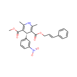 COC(=O)C1=C(C)NC(C)=C(C(=O)OC/C=C/c2ccccc2)[C@@H]1c1cccc([N+](=O)[O-])c1 ZINC000022065943