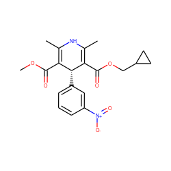 COC(=O)C1=C(C)NC(C)=C(C(=O)OCC2CC2)[C@@H]1c1cccc([N+](=O)[O-])c1 ZINC000031425405