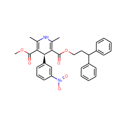 COC(=O)C1=C(C)NC(C)=C(C(=O)OCCC(c2ccccc2)c2ccccc2)[C@H]1c1cccc([N+](=O)[O-])c1 ZINC000049783623