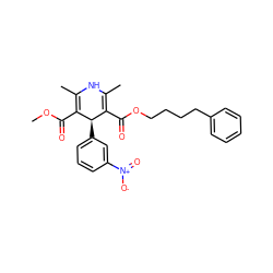 COC(=O)C1=C(C)NC(C)=C(C(=O)OCCCCc2ccccc2)[C@H]1c1cccc([N+](=O)[O-])c1 ZINC000049784127