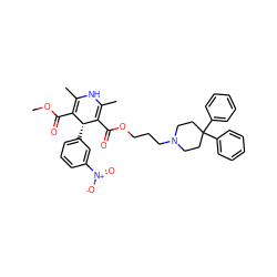 COC(=O)C1=C(C)NC(C)=C(C(=O)OCCCN2CCC(c3ccccc3)(c3ccccc3)CC2)[C@@H]1c1cccc([N+](=O)[O-])c1 ZINC000100057432