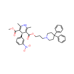 COC(=O)C1=C(C)NC(C)=C(C(=O)OCCCN2CCC(c3ccccc3)(c3ccccc3)CC2)[C@H]1c1cccc([N+](=O)[O-])c1 ZINC000100001967