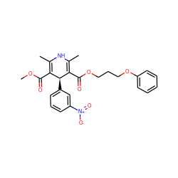 COC(=O)C1=C(C)NC(C)=C(C(=O)OCCCOc2ccccc2)[C@H]1c1cccc([N+](=O)[O-])c1 ZINC000049112847