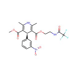 COC(=O)C1=C(C)NC(C)=C(C(=O)OCCNC(=O)C(F)(F)F)[C@H]1c1cccc([N+](=O)[O-])c1 ZINC000049088181