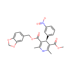 COC(=O)C1=C(C)NC(C)=C(C(=O)OCc2ccc3c(c2)OCO3)[C@H]1c1cccc([N+](=O)[O-])c1 ZINC000049785575