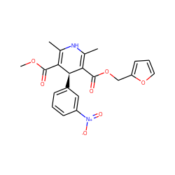 COC(=O)C1=C(C)NC(C)=C(C(=O)OCc2ccco2)[C@H]1c1cccc([N+](=O)[O-])c1 ZINC000049785577