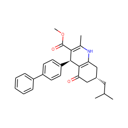 COC(=O)C1=C(C)NC2=C(C(=O)C[C@@H](CC(C)C)C2)[C@H]1c1ccc(-c2ccccc2)cc1 ZINC000095575281