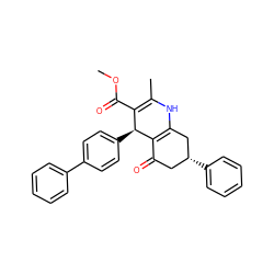 COC(=O)C1=C(C)NC2=C(C(=O)C[C@@H](c3ccccc3)C2)[C@H]1c1ccc(-c2ccccc2)cc1 ZINC000095573275