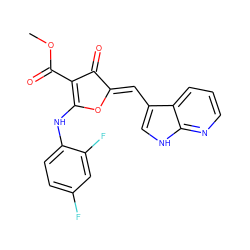 COC(=O)C1=C(Nc2ccc(F)cc2F)O/C(=C\c2c[nH]c3ncccc23)C1=O ZINC000205452200