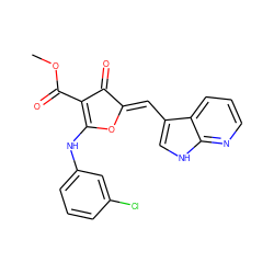 COC(=O)C1=C(Nc2cccc(Cl)c2)O/C(=C\c2c[nH]c3ncccc23)C1=O ZINC001772627329